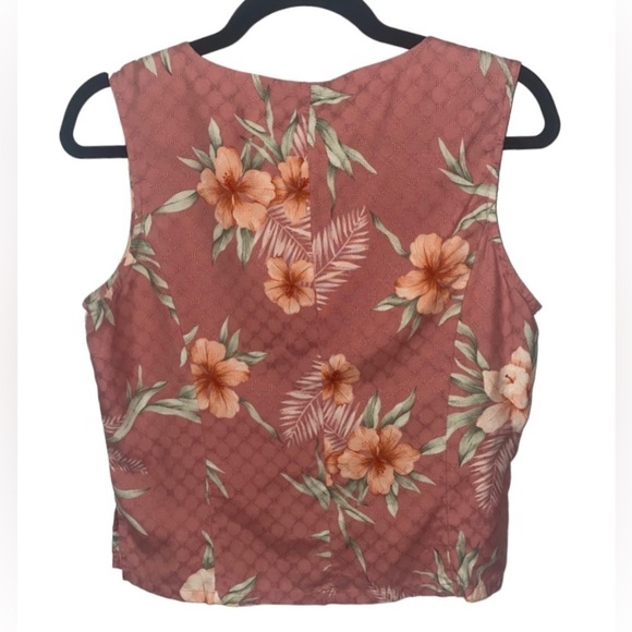 TOMMY BAHAMA Silk Pink Floral Hawaiian Bohemian Button Up Sleeveless Top - Picture 2 of 4